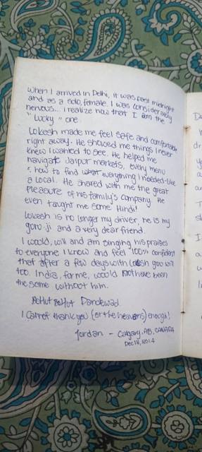 Handwritten diary page by Jordan from Calgary